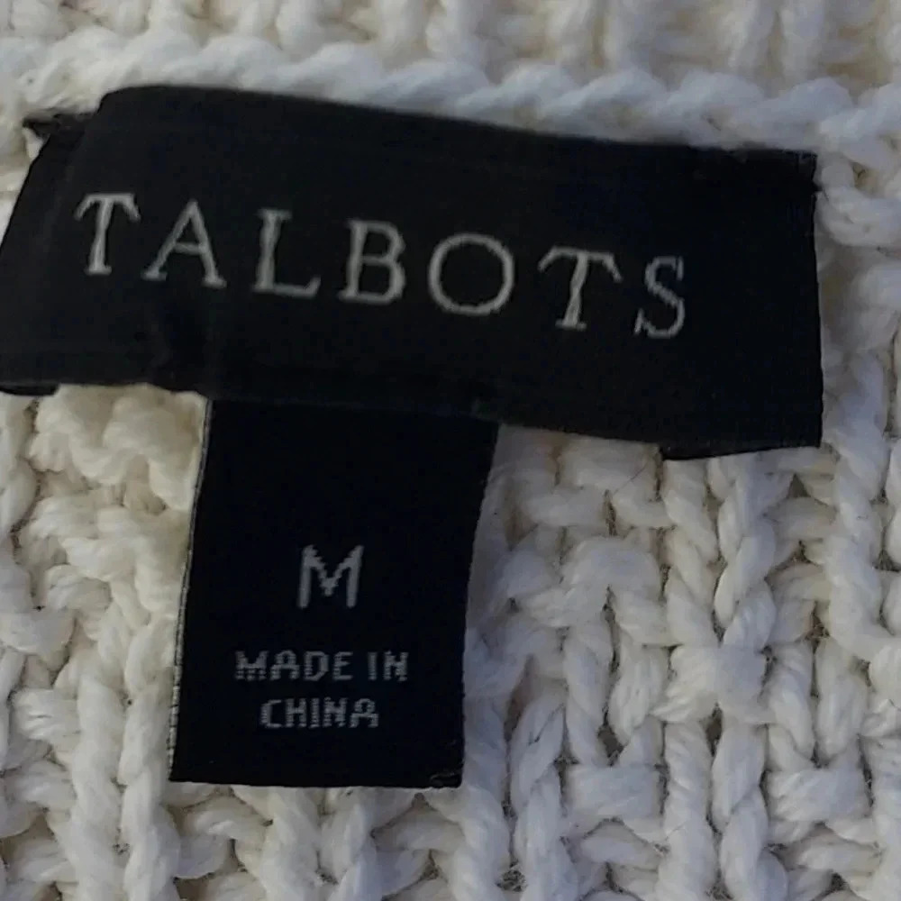 Talbots Button Shoulder Cable Knit Sweater Medium Cream Color - Picture 8 of 8
